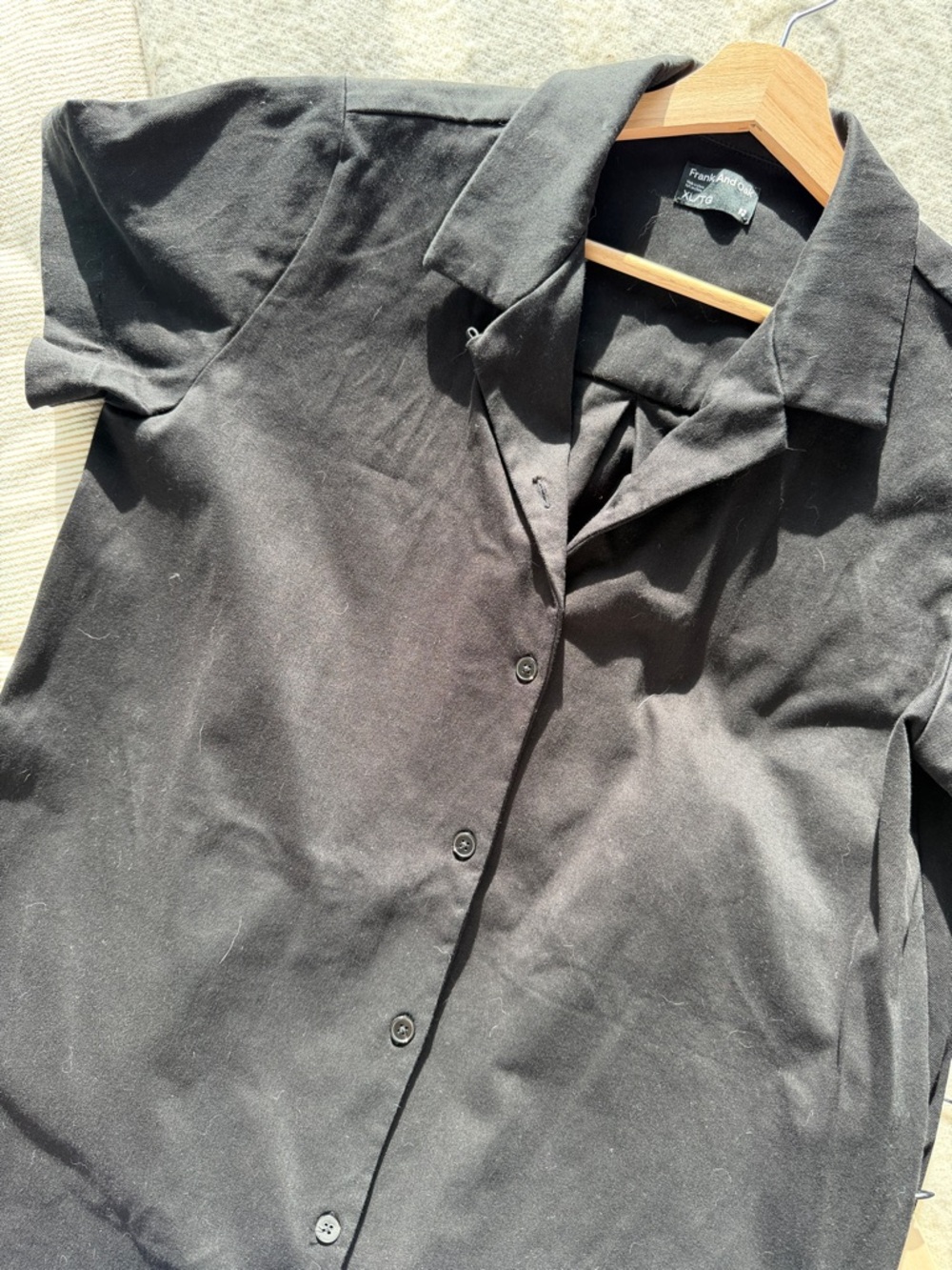 Frank & Oak Camp Dress Black Short-Sleeve Cotton Button-Down Shirt Mini Dress
